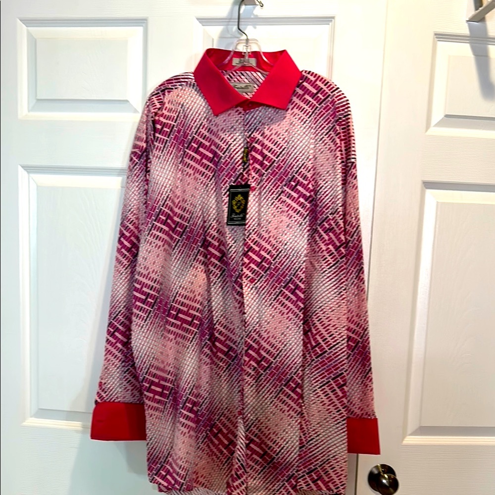 Men’s Big and Tall Stylish Red, Pink and White Men's Shirt